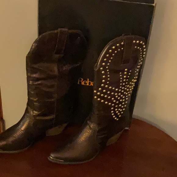 💥New Arrival REBA Ladies Brown Biker Cowboy Boots Size 9.5 NWT $299 - Picture 3 of 6